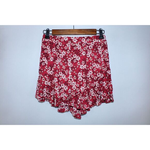 Kivari Pants - Kivari Women's XS Red White Floral Elastic‎ Waist Rayon Shorts
